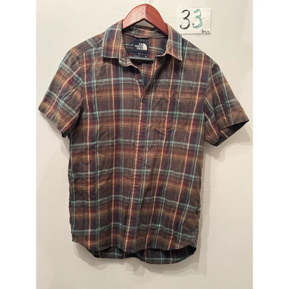 The North Face Shirt Mens M Brown Plaid Short Sleeve Button Up Hiking Outdoor